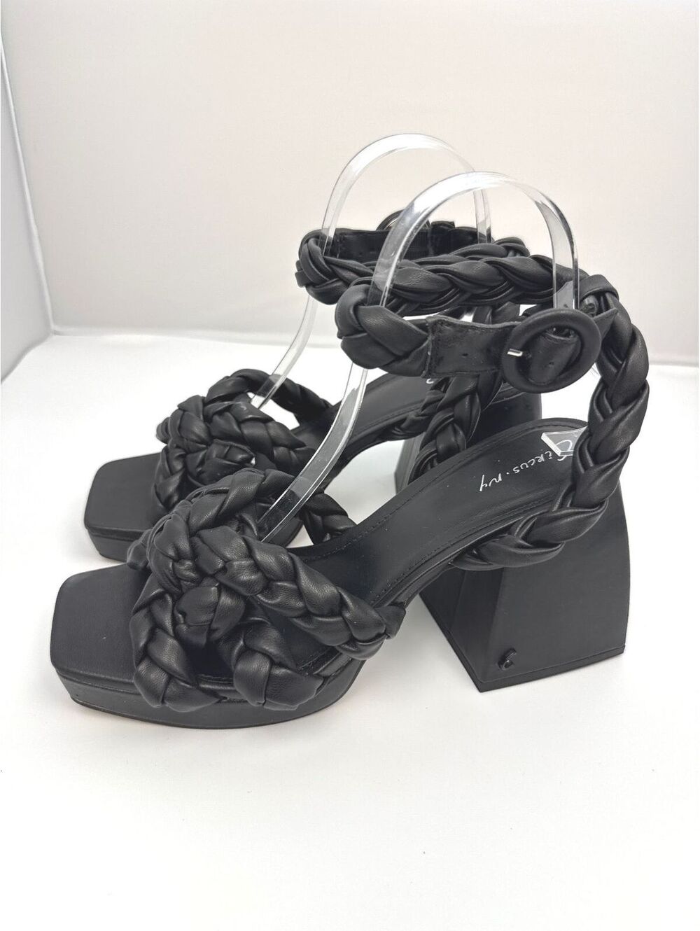 Circus by Sam Edelman Mable Black Braided Platform Block Heel Sandals 8.5M